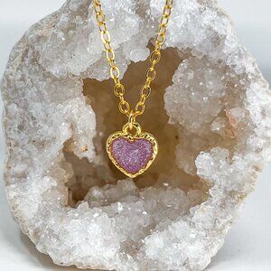 3/$20 14k Gold Violet Glitter Resin Heart Charm Handmade Pendant Necklace